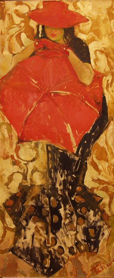 Красный зонтик 1992., 170х70, х/м