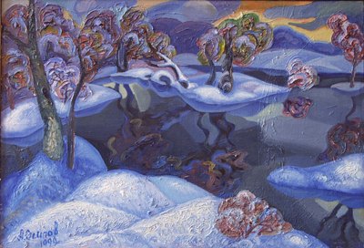 Зимний вечер на Вуоксе, 1999, 50х70, х/м.